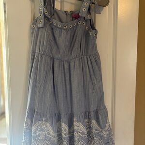 Francesca’s Light Blue Eyelet Embroidered Sundress with adjustable tie straps